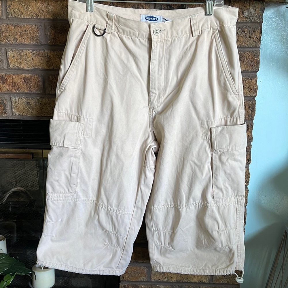 Old Navy long khaki cargo shorts with elastic hem